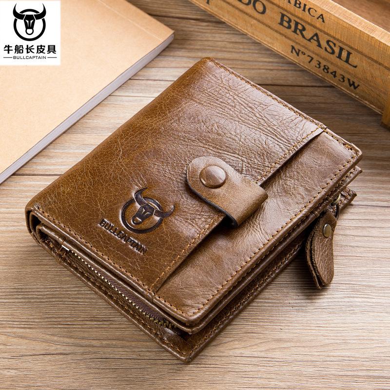 

Wallets Bullcaptain Brand Genuine Cow Leather Men Wallet Fashion Coin Pocket Trifold Design Purse High Quality Women Card Id Holder, Black