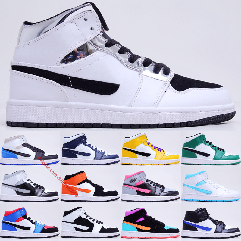 

Top 1 1S Mid Basketball Shoes Jumpmans Sneakers White Silver Game Royal Obsidian Pine Green Shadow UNC Mens Womens Outdoor Trainers Size 36-45, #005 pine green