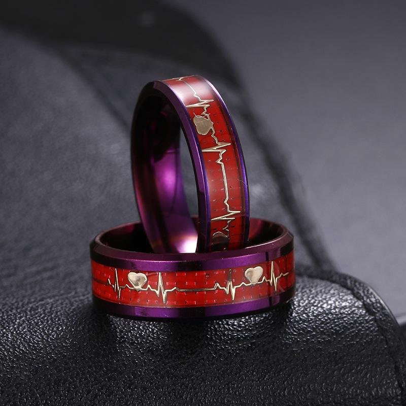 

Wedding Rings 2021 Trend Purple Carbon Fiber Titanium Steel ECG Couple Ring Men And Women Gifts