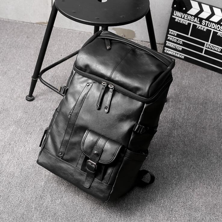 

Factory wholesale men handbag street trend multi-pocket student bags soft and comfortable leather backpack outdoor travel leisure backpacks, Black