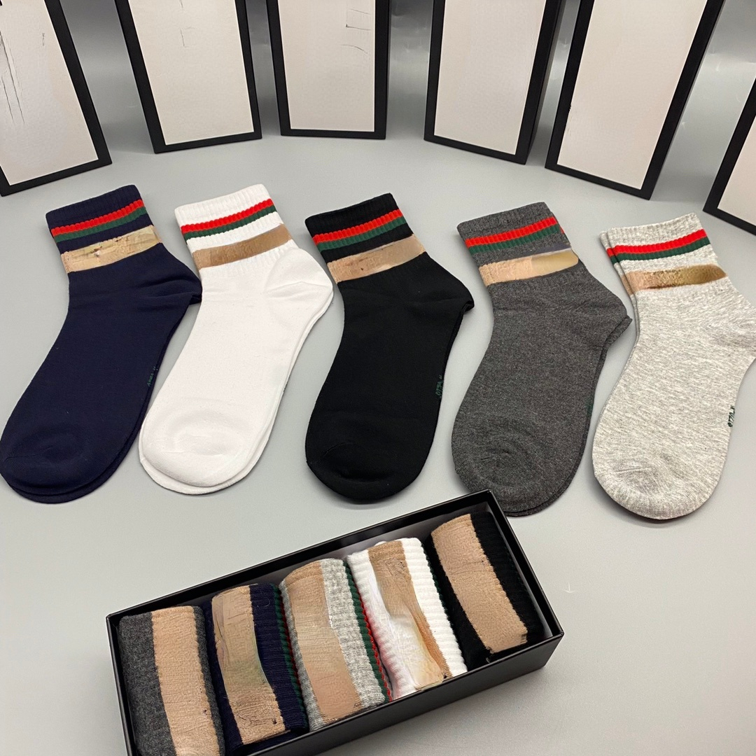 5 Pairs/lot Socks for Men Casual Brand Sock with Letter Cotton Fashion Design Multicolor-image-735179925