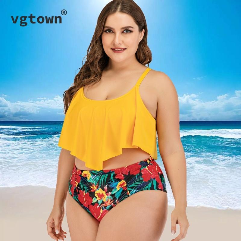 

Plus Size 10XL Women Swimwear Bikini 2021 Sexy Retro Ruffle Set Floral Print Tankini Push Up Swimsuit Mujer Bathing One-Piece Suits