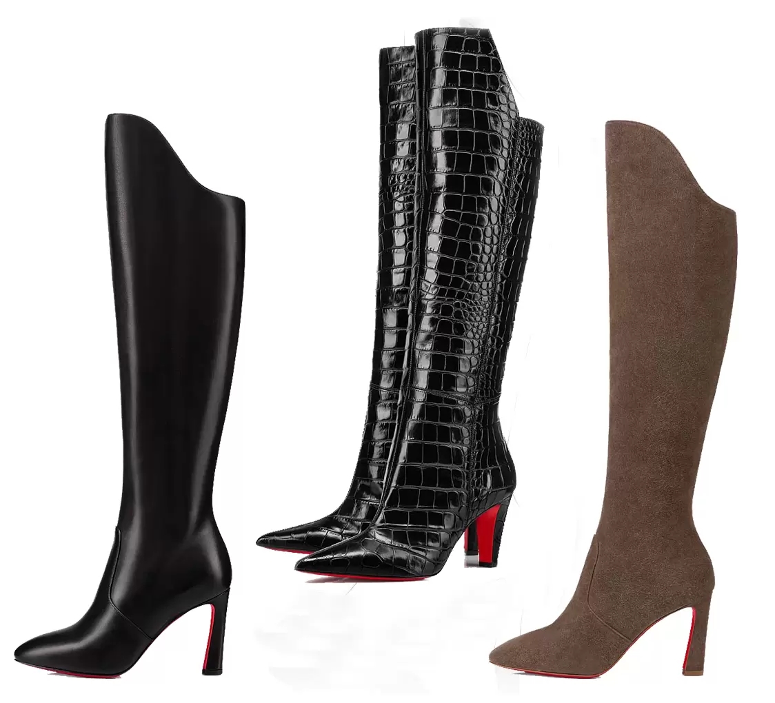 

Winter Classic Luxury Lady Red Bottoms Boot Eleonor Botta Knee Boots Women Suede Leather High Heels Over Knees Booty EU35-43 With Box