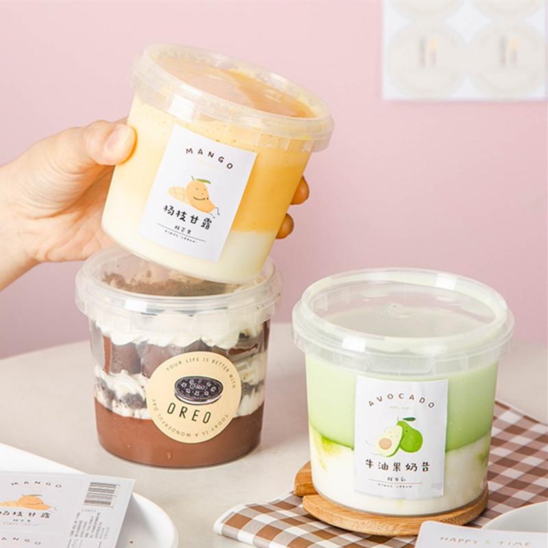 

10pcs Cake Box Dessert Jar Melaleuca Mousse Packaging Soy Milk Ice Cream Plastic Transparent Cups With LIds 365ML 520ML Disposable & Straws