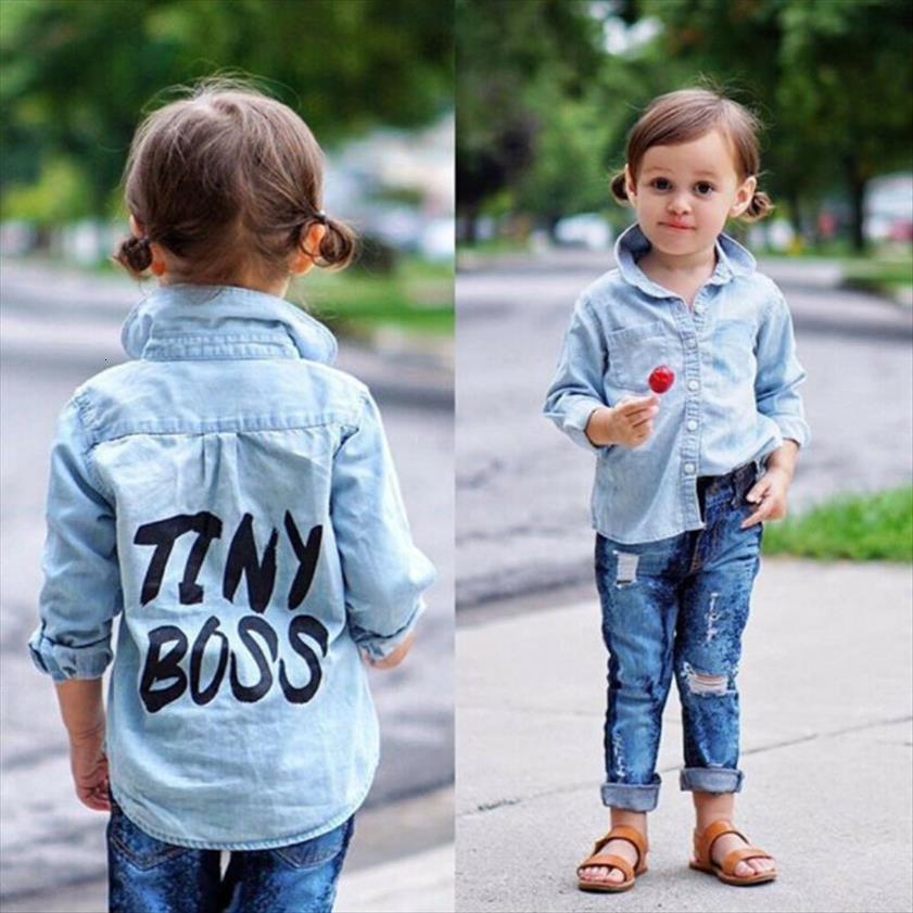 

2 7 years newborn kid baby girl jackets coats tiny boss shirts clothes denim long sleeve coat shirt spring, Blue;gray