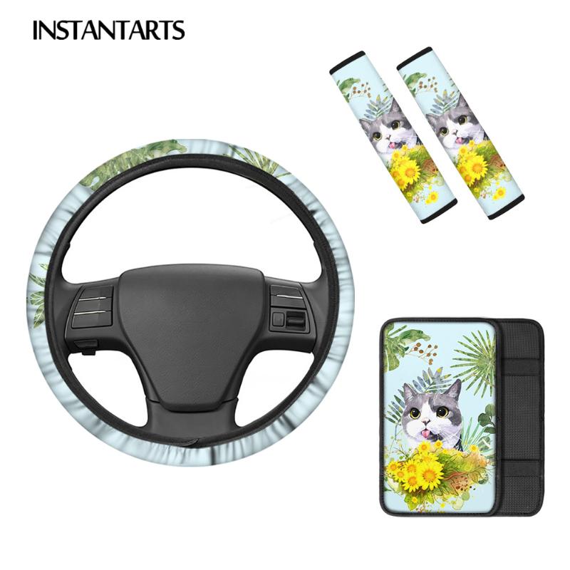 

Safety Belts & Accessories INSTANTARTS Cute Watercolor Animals Design Anti-Slip Steering Wheel Protection Seatbelt Shoulder Pad Durable Car