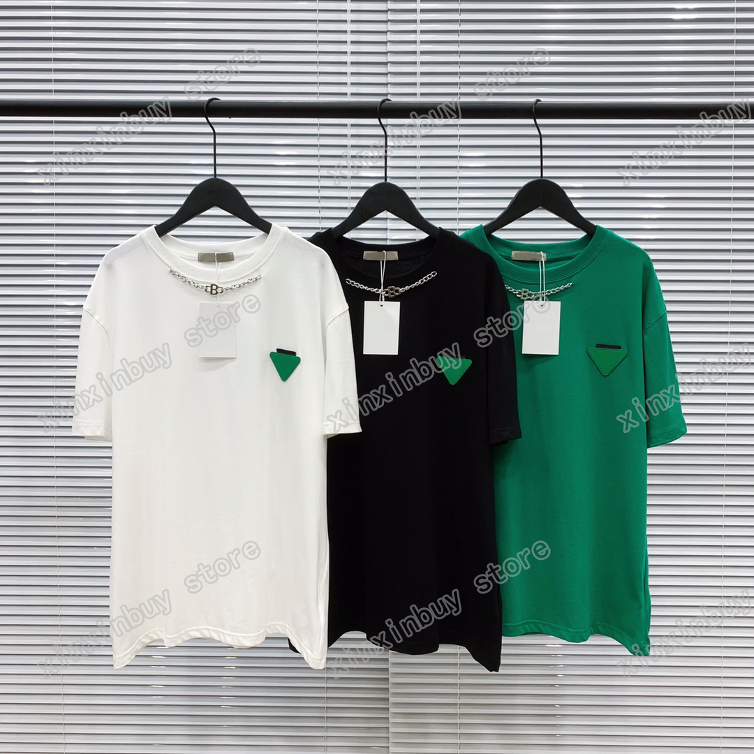 

22ss Men Women Designers T-Shirts tee Metal Necklace short sleeve Man Crew Neck paris Fashion Streetwear white black green S-XL