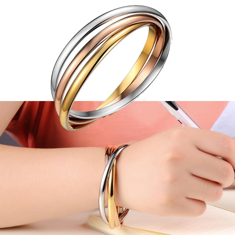 

Bangle 3Pcs/Lot 316L Stainless Steel Women Charm Simple Elegant Gold/Steel/Rose Gold Bangles Bracelets Combination Jewelry Bride