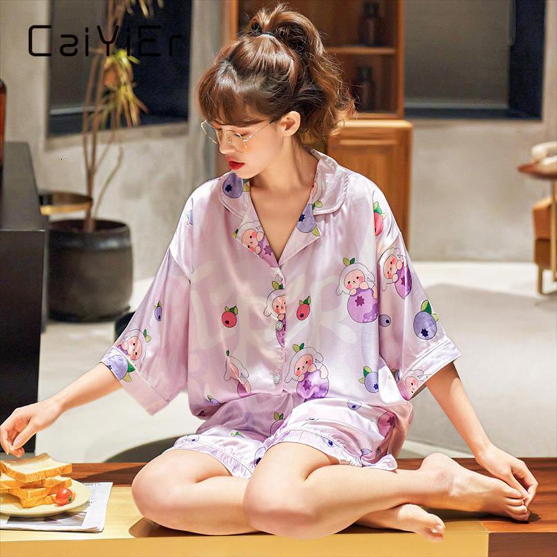 

cute print silk satin womens sleepwears pajamas set summer korean shorts purple lingerie female nightwear homewear, Black;red