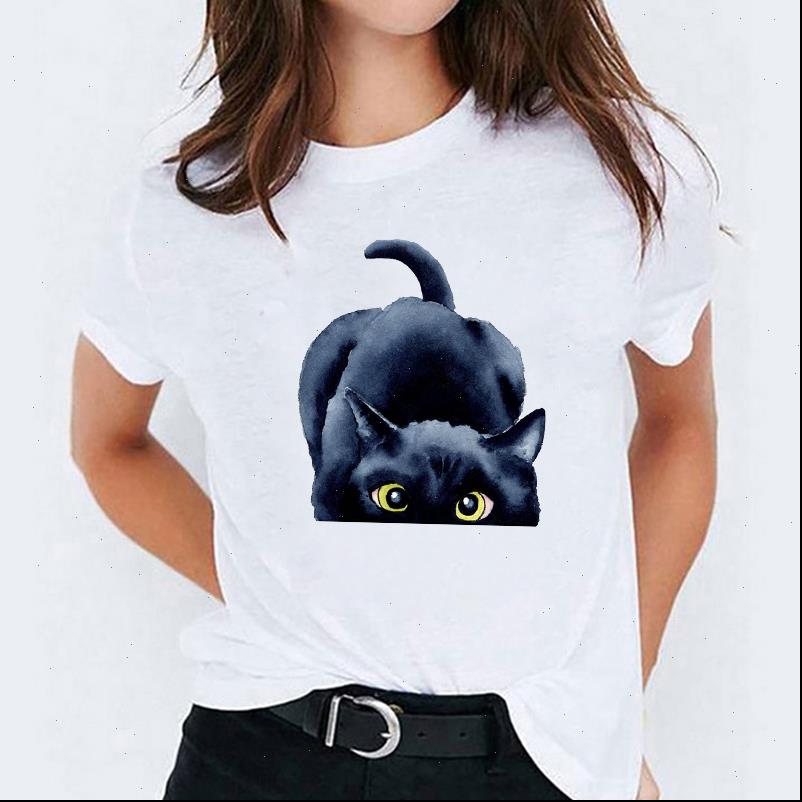 

graphic cartoon funny cat lovely womens t shirts casual animal clothing fashion print lady female tee shirt, White