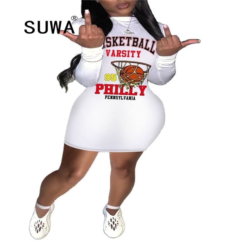 

Product Letter Printed Pullover Sweatshirt Top Fashion Long Sleeve Bodycon Woman Dresses Mini Streetwear Wholesale 210525, White