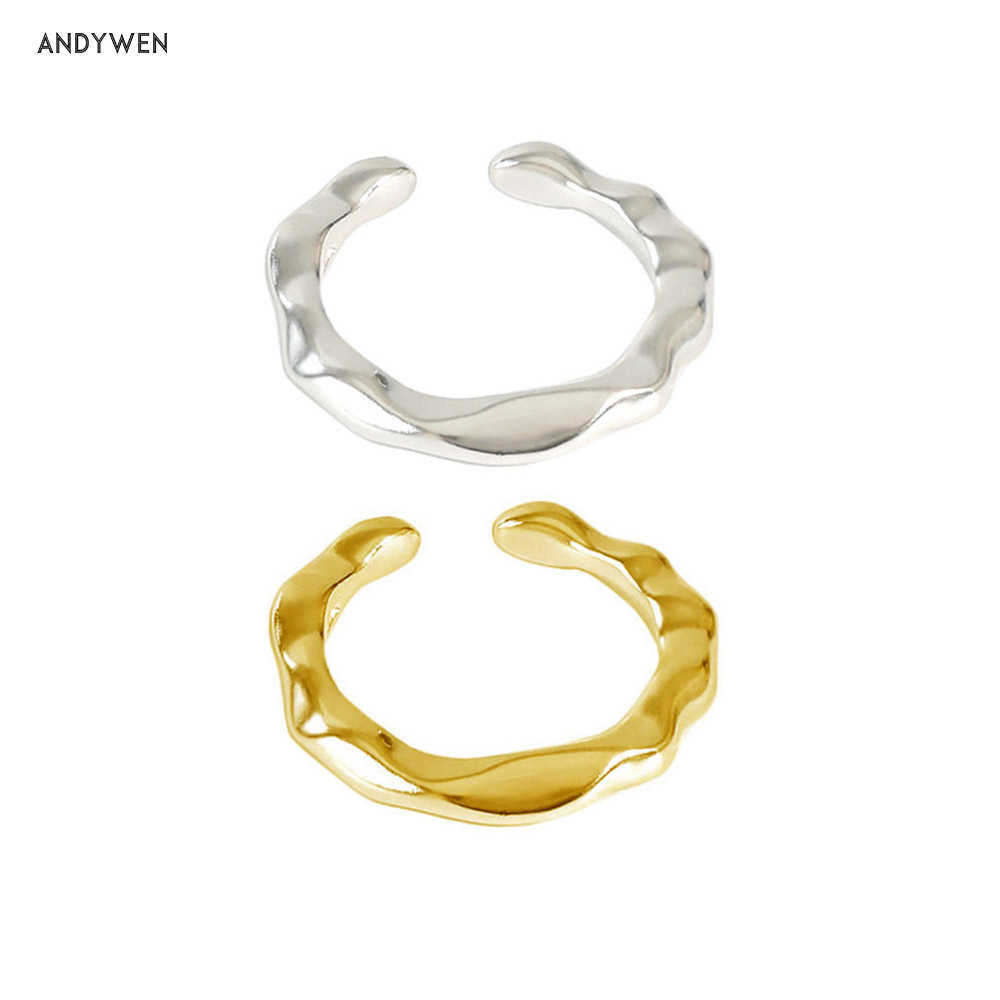 

ANDYWEN 925 Sterling Silver Simple Irregular Geometric Rock Punk Party Jewelry Wedding Fashion Women Round Open Bangle Ring 210608