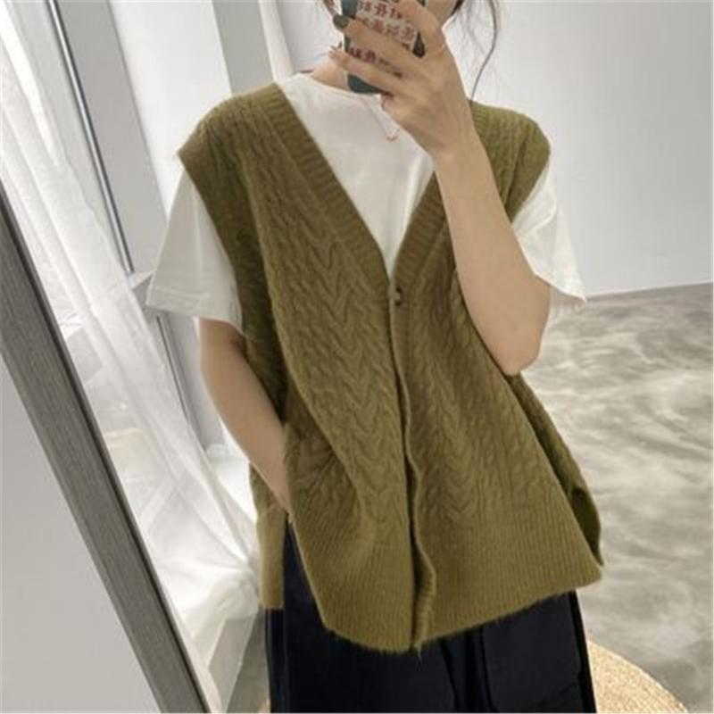 

Women's Vests 2022 Korean Vest Waistcoats Women Knit Solid Loose Style Side-slit Fashion Students Womens Sleeveless All-match, Black;white