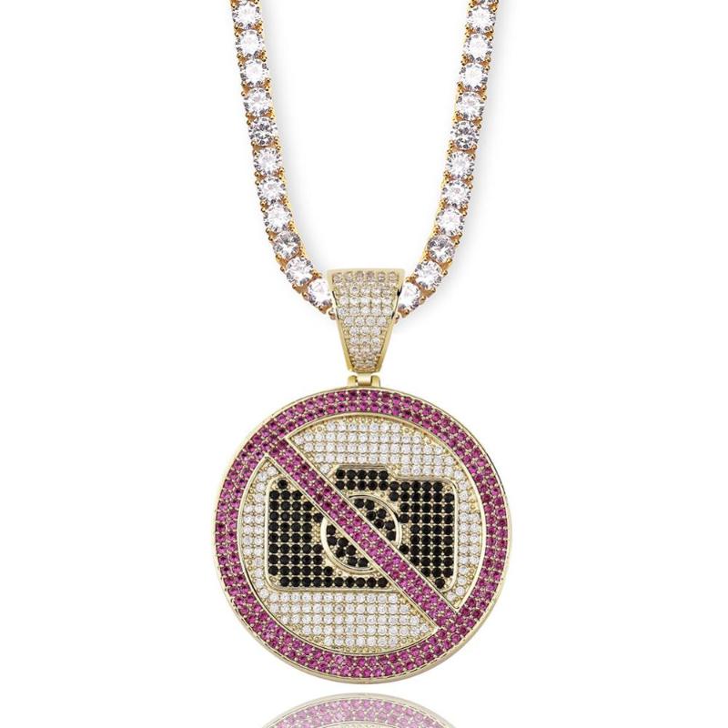 

Pendant Necklaces Gold Micro Inlaid Zircon Necklace ''No Pos" Personality Hip Hop Night Club