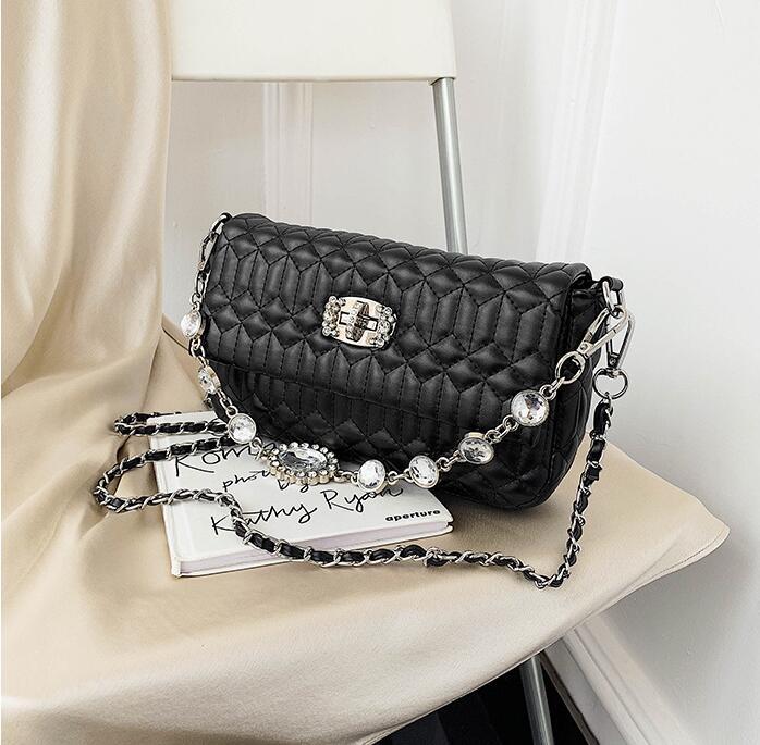 

wholesale women handbag street fashion embossed leather chain bag sweet ladies diamond womens shoulder bags diamonds pearl messenger handbags