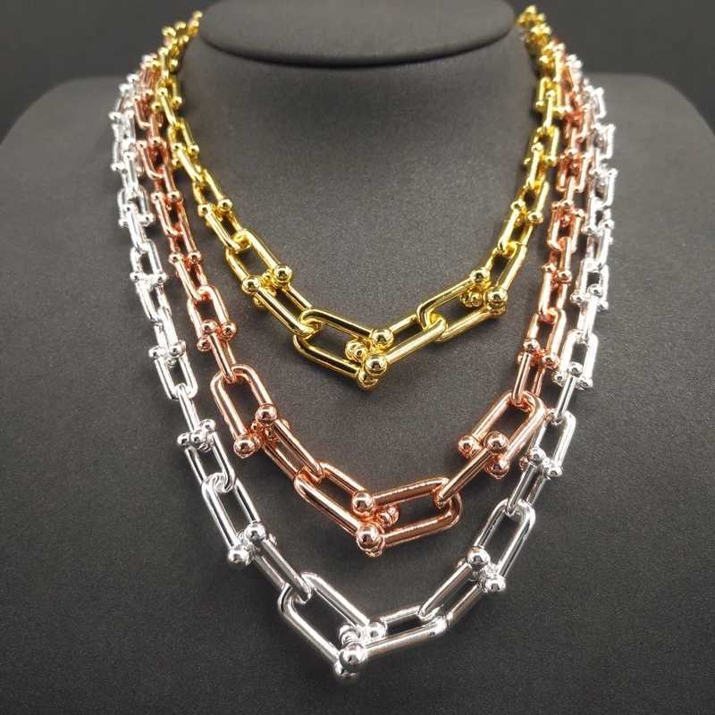 

925 Sterling Silver Necklace for Women Hardwear Series Graduated Link Necklace Charm u Type Necklaces Luxury Brand Jewelry Q0603