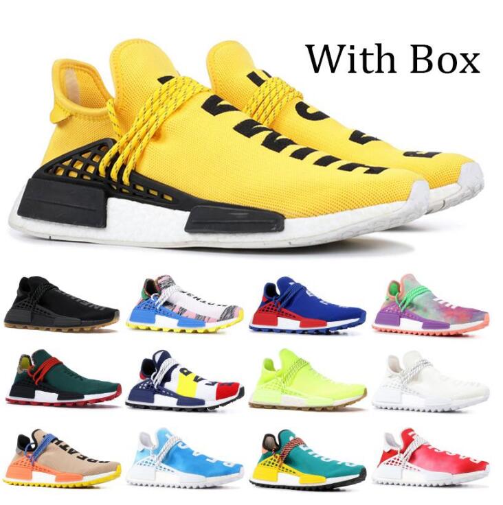 

With Shoe Box Wholesale NMD Human Race Men Women Running Shoes Pharrell Williams HU White Black Yellow Red Grey Trainers Sports Sneakers