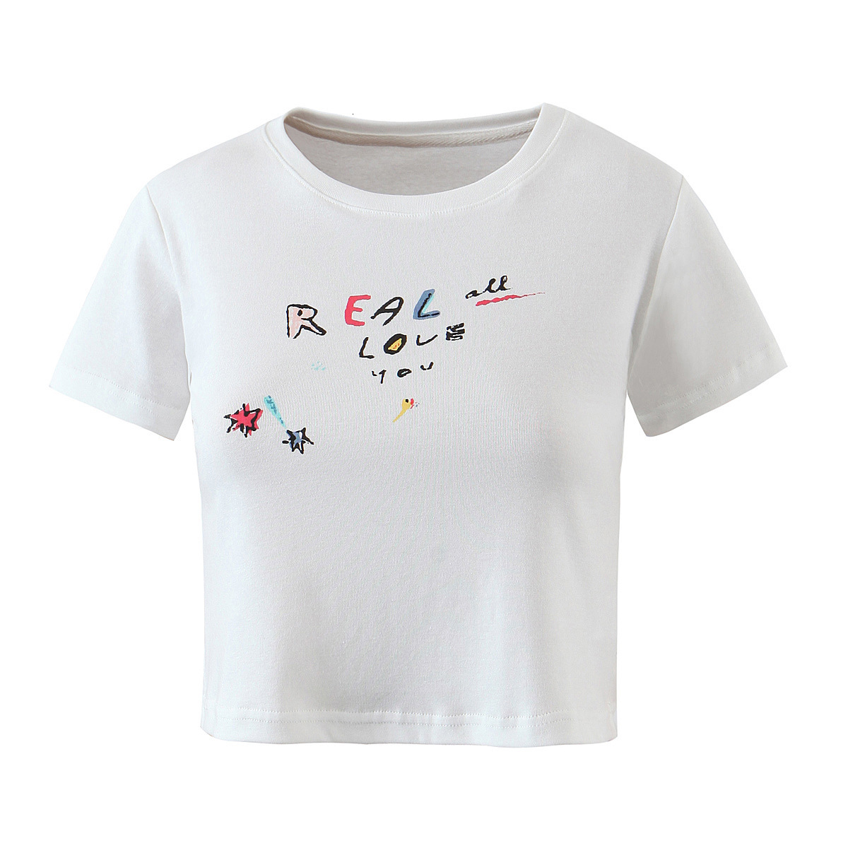 

t shirt 2021 summer round neck short sleeve print slim fit white