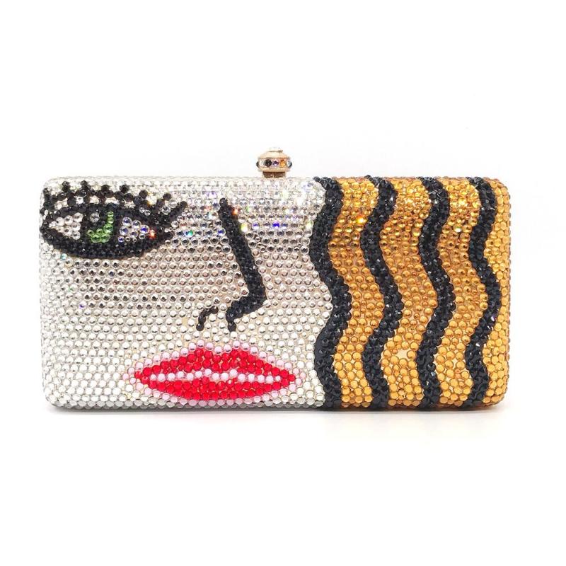 

Bee In Blonde Girls Diamond Luxury Handbags Women Clutches Crystal Evening Wedding Bag Metal Box Lady Clutch Party Bag10