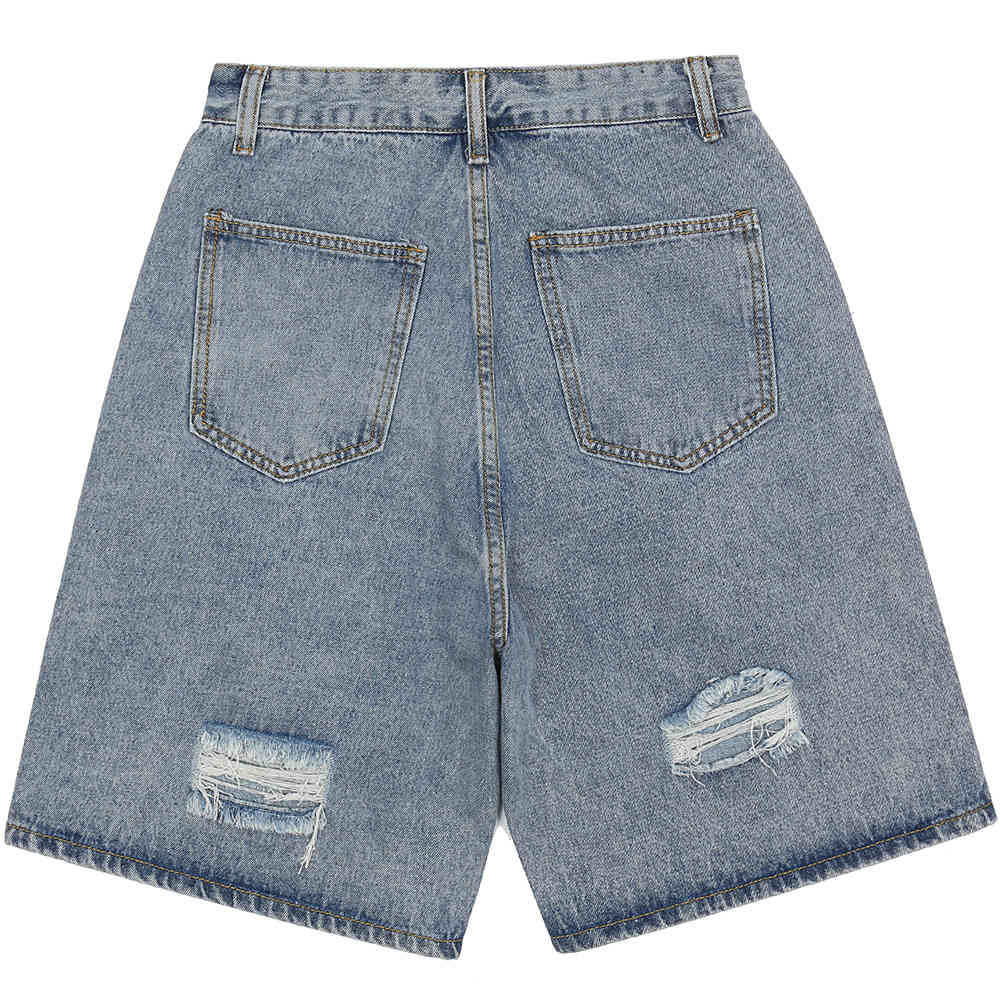 

Men's Jeans Denim vintage male shorts solid color hole broken men's casual loose jeans all-match high street fashion streetwear summer, Blue