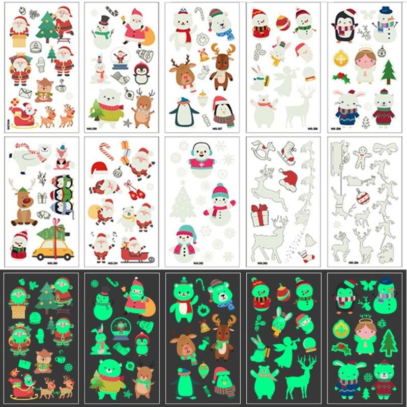 

Party Decoration 10pcs Temporary Festiva Tattoo Stickers Cute Glitter Luminous Glow In The Dark Christmas Kids