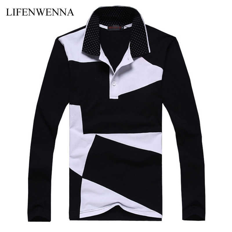 

Style Design Mens Polos Fashion Patchwork Long Sleeve Polos Shirt Men Slim Fit Mens Casual Cotton Polo Shirt Plus Size 6XL 210528, White