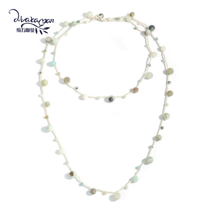 

Chokers Dvacaman Rope Braided Long Necklaces Boho Ethnic Colorful Round Stone Beaded Necklace For Women Summer Fashion Statement Jewelry