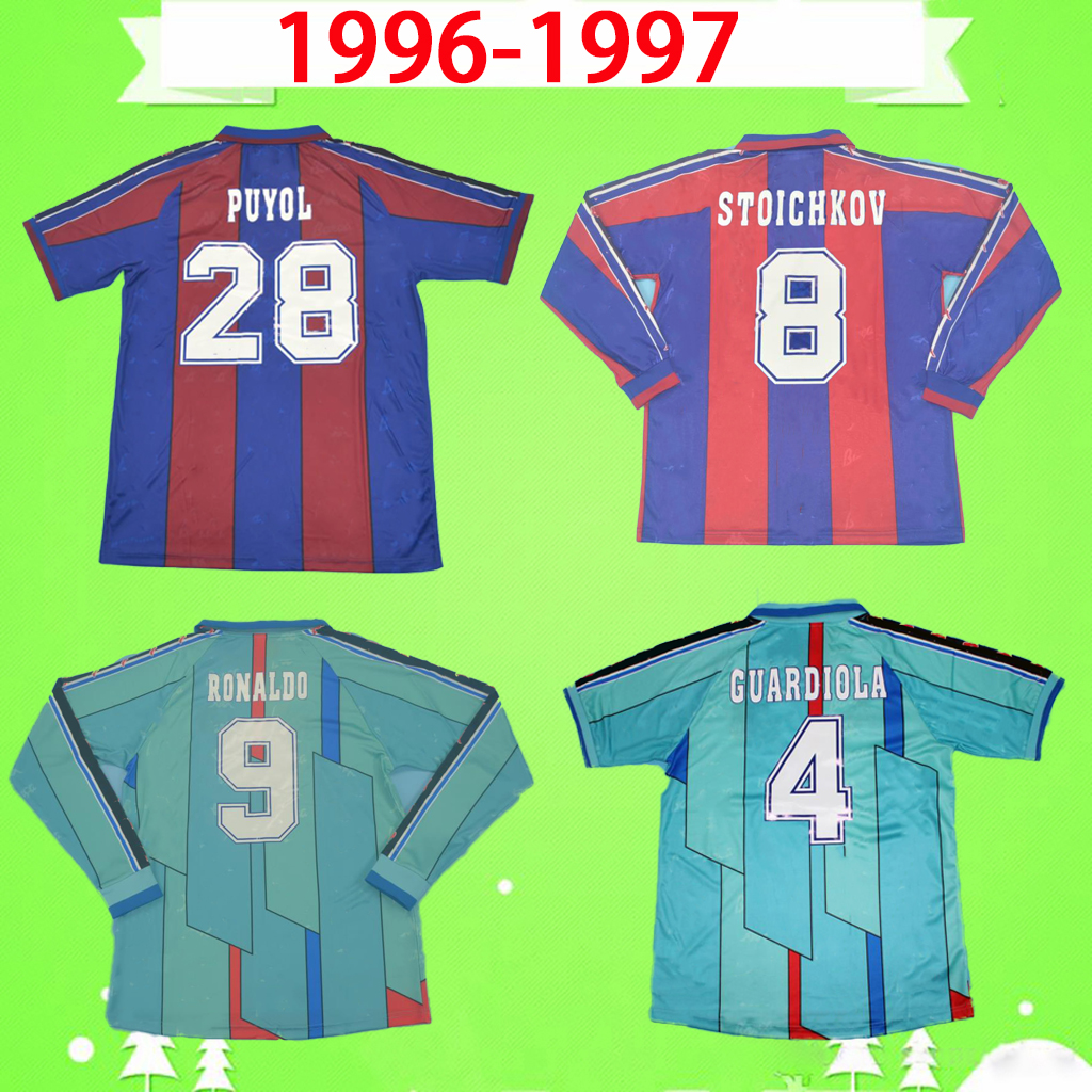 

1996 1997 HOME AWAY Retro soccer jerseys #9 Ronaldo classic vintage Stoichkov Guardiola football shirt 96 97 Figo Giovanni PUYOL Camiseta de futbol short sleeve long