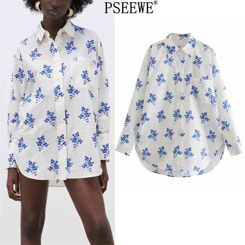 

Floral Print White Shirts Woman Fashion Pockets Long Sleeve Summer Women Blouse Asymmetric Hem Loose Casual Top 210519
