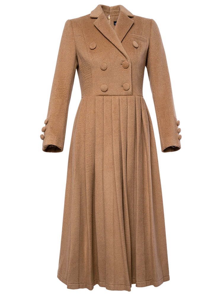 

High End Temperament Brand 2021 Spring And Autumn New Retro Suit Collar Long Sleeve French Dress, Camel color