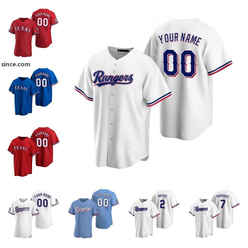 

20 21 Custom Texas Ryan Rangers Jerseys Gallo Odor Choo Hamels Fielder DeShields Beltre Mathis Santana Rodriguez Leclerc Minor Baseball Wear, Blue;black