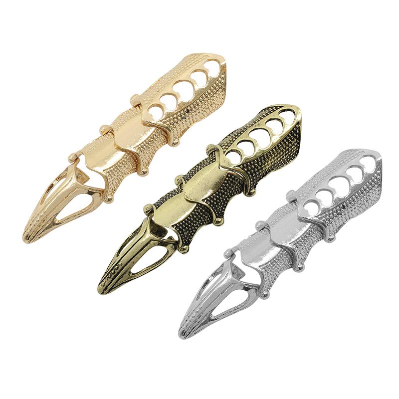 

Cool Boys Punk Gothic Rock Scroll Joint Armor Knuckle Metal Full Finger Ring Gold Cospaly DIY Halloween Decoration Cluster Rings