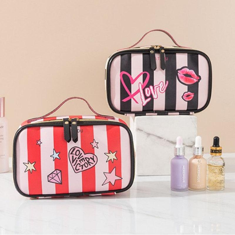 

Fashion Leather Love Heart Portable Women Cosmetic Bag Multifunction Travel Storage Organize Handbag Zipper Makeup Case Bags & Cases