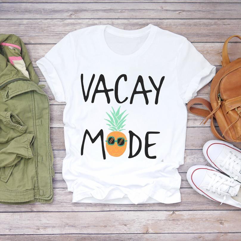 

men cartoon pineapple vacay mode mens fashion summer fruit ladies graphic female tee, White;black