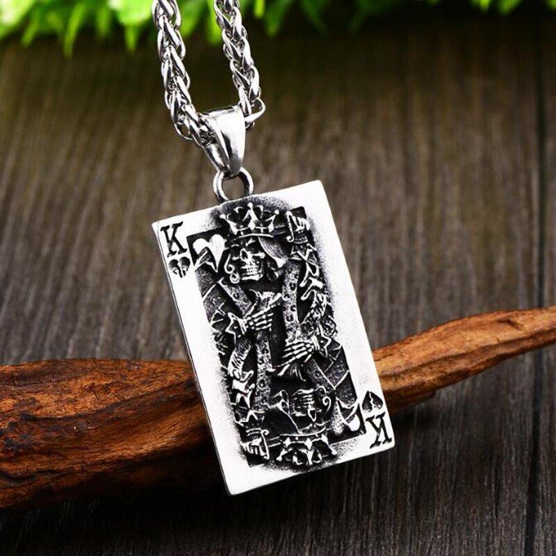 

Pendant Necklaces Classic Retro Skull Crown Poker Personality Punk Gothic Rock Locomotive Necklace Men's Hip Hop Party Jewelry Gift, Silver