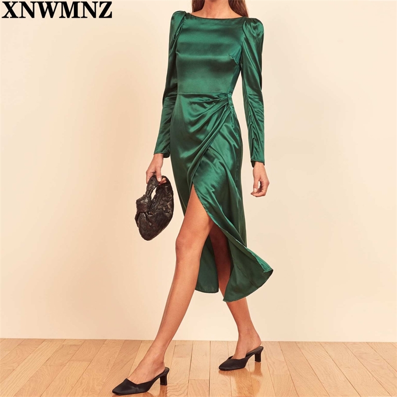 

Women's dress Sexy slim fitting bodice puffed shoulders woman Club long sleeve Elegant party dresses vestido de mujer 210520, Green
