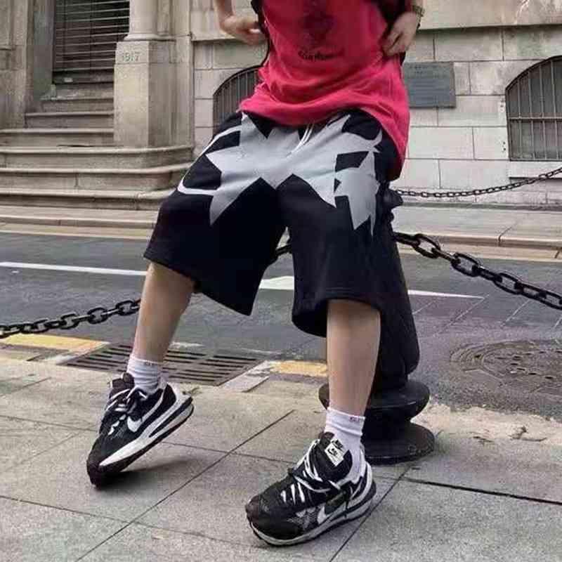 Men&#039;s Shorts Reflective Drawstring Terry Casual Mens Black Streetwear Oversize Summer Five Point Pants Loose Luminous Short H1Y-image-704478681