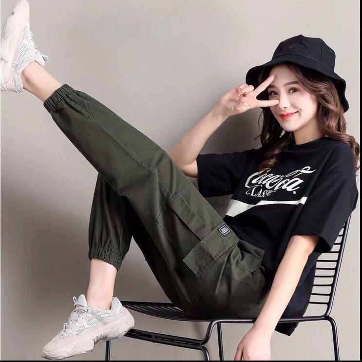 

women capris spring black army cargo pants hip hop sashes trousers bf harajuku joggers high waist overalls loose casual, Black;white