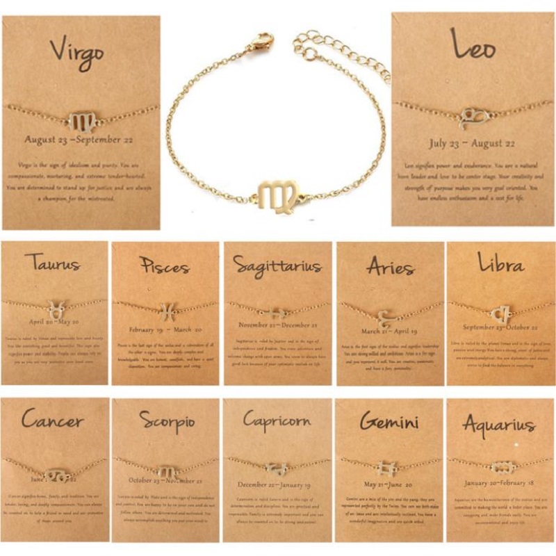 

12 Constellations Charm Bracelets with Gift Card Zodiac Horoscope Pattern Chain Bracelet Fashion Jewelry Gifts for Women