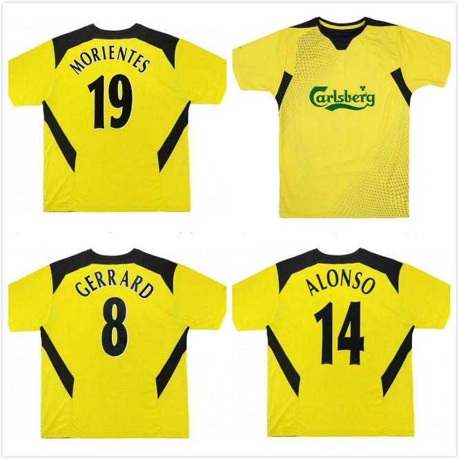

2004 2006 Alonso Gerrard retro soccer jersey 2005 Baros Hamann Carragher Luis Garcia Kewell Cisse vintage classic football shirt, Away jersey