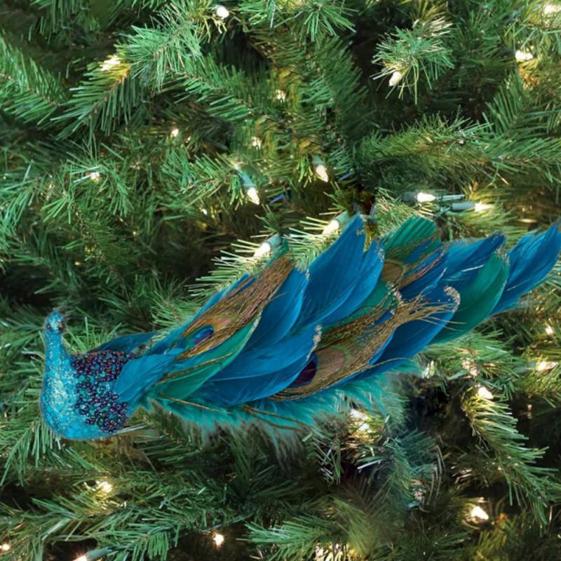 

Christmas Decorations Tree Simulation Three-dimensional Peacock Crafts Natural Feather Pendant Toppers