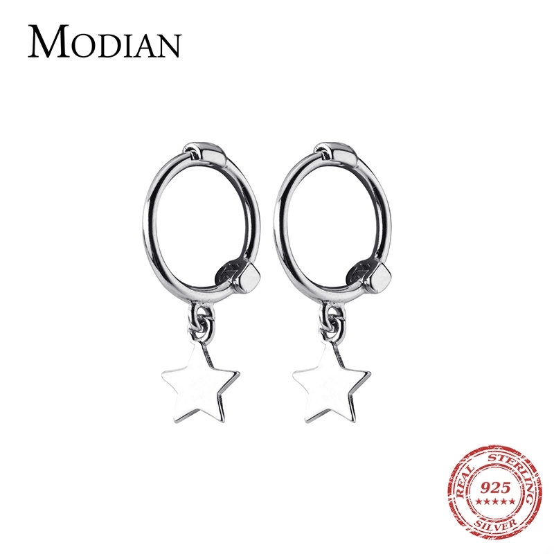 

Brand Exquisite Tiny Silver Stars Hoop Earrings For Women Real 925 Sterling Round Hoops Fashion Jewelry 210707