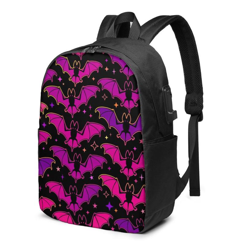 

Backpack Teenage For School Boy Girl Soaring Bats Bag USB Charging Bookbag, Black