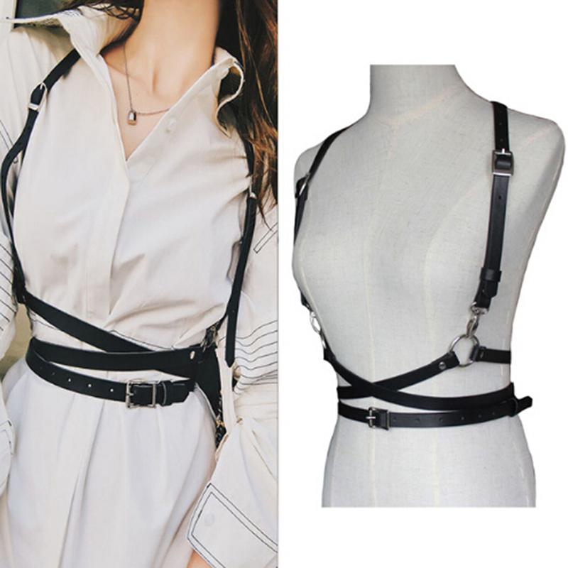 

Belts Women Sexy Harness Waist Belt Harajuku O-Ring Garters Faux Leather Body Adjustable Slim Strap Clothing Accessories, Black;brown
