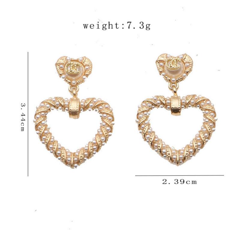 

Luxury Design Inlay Full Diamond Stud Earring Fashion Brand Double Letter Earrings Geometric Peach Heart Tassel Chain Rhinestone P304I