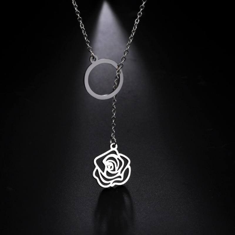 

Pendant Necklaces Teamer Stainless Steel Women's Necklace Flower Rose Adjustable Chain Choker Lovely Wedding Jewelry Mother Gifts