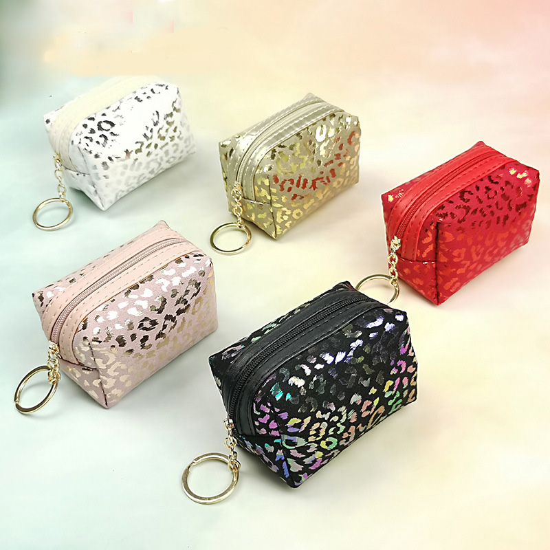 

DHL120pcs Coin Purses Women PU Hot stamping Leopard Square Zipper Wallets, Gold