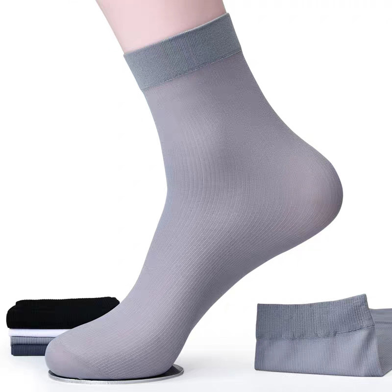 

10Pairs Business Mens Summer Socks Thin Silk High Elastic Nylon Breathable Casual Short Crew Socks Male Cool Socks High Quality, Black
