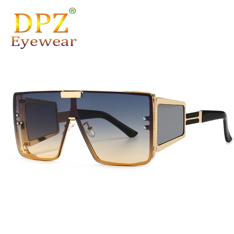 

One-piece Flat Top Retro Oversized Frame Men's Sunglasses Fashion Trend Metal Women Aviation UV400