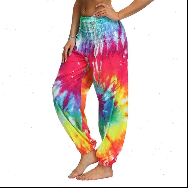 

womens capri women harem pants tie dyeing chic wide leg casual beach party wear boho high waist sarouel femme pantalons, Black;white